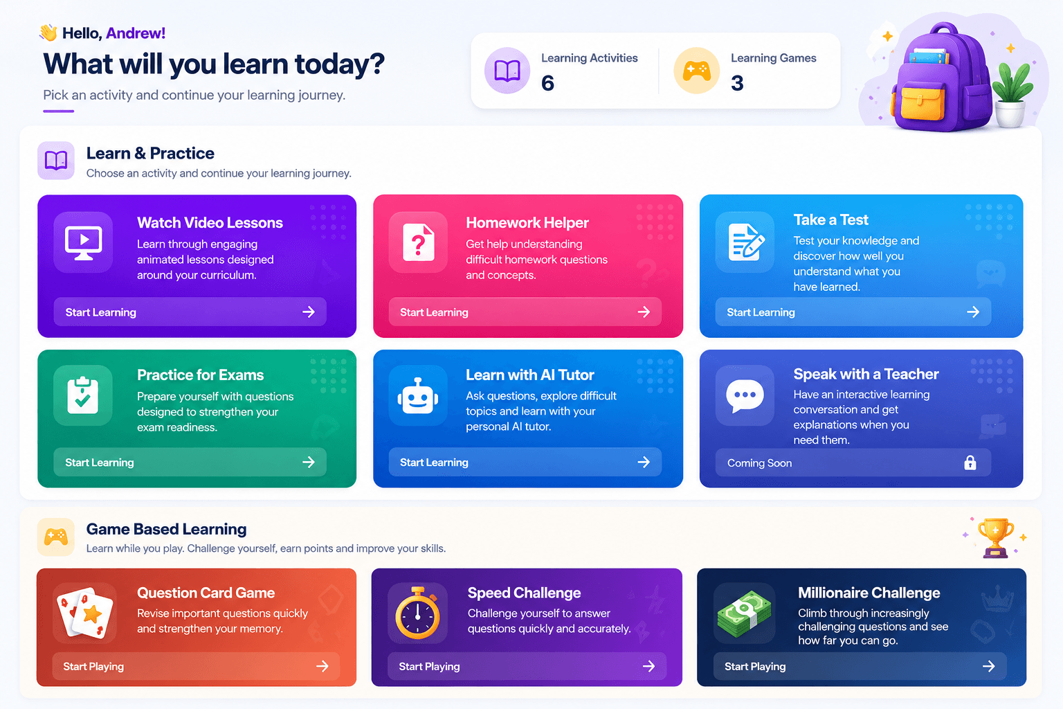 MySchoolLearn student dashboard